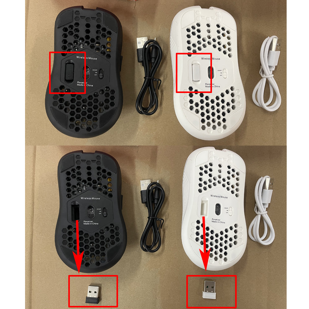 Gaming Mouse, Wireless RGB Backlit Mouse, Ergonomic 6 Button, Type C Rechargeable in Honeycomb Design