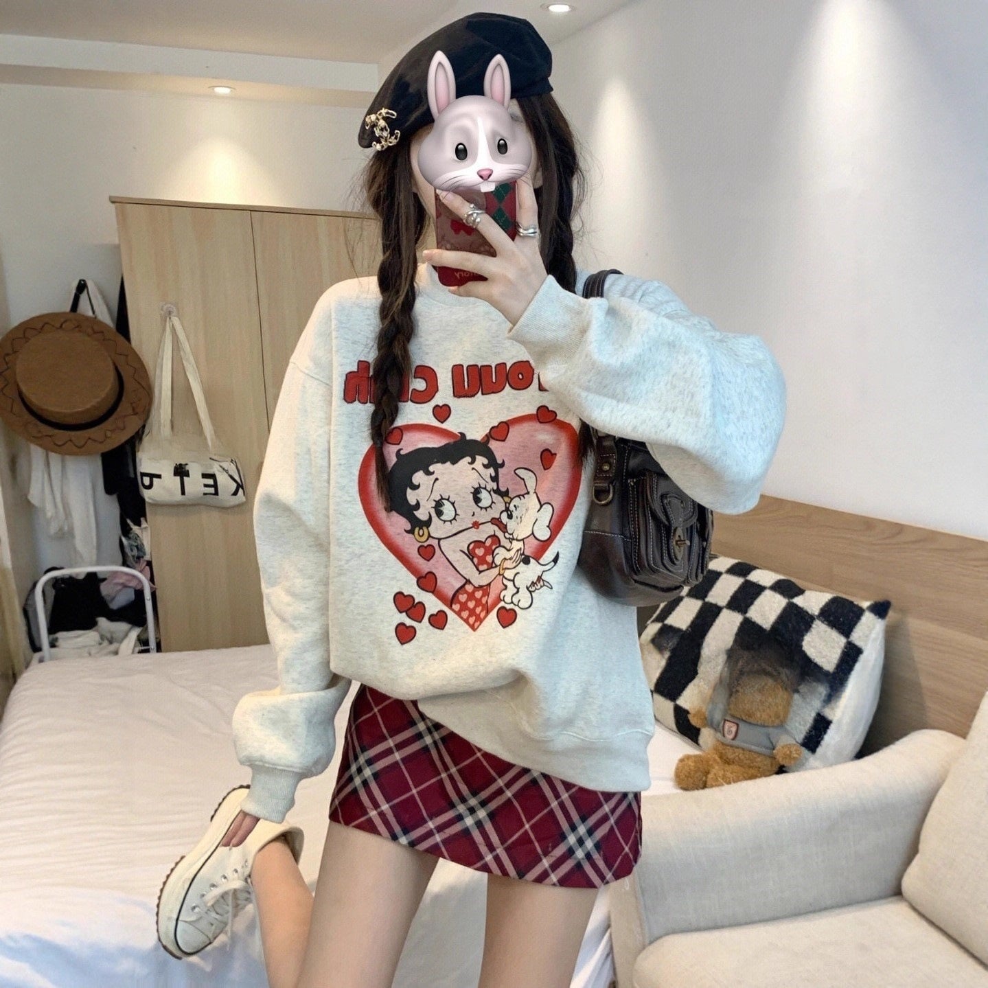 Loose, Comfortable Design, Womens Hoodless Sweatshirt, Mid Length Lazy Style, Versatile Outerwear Top, Autumn Winter