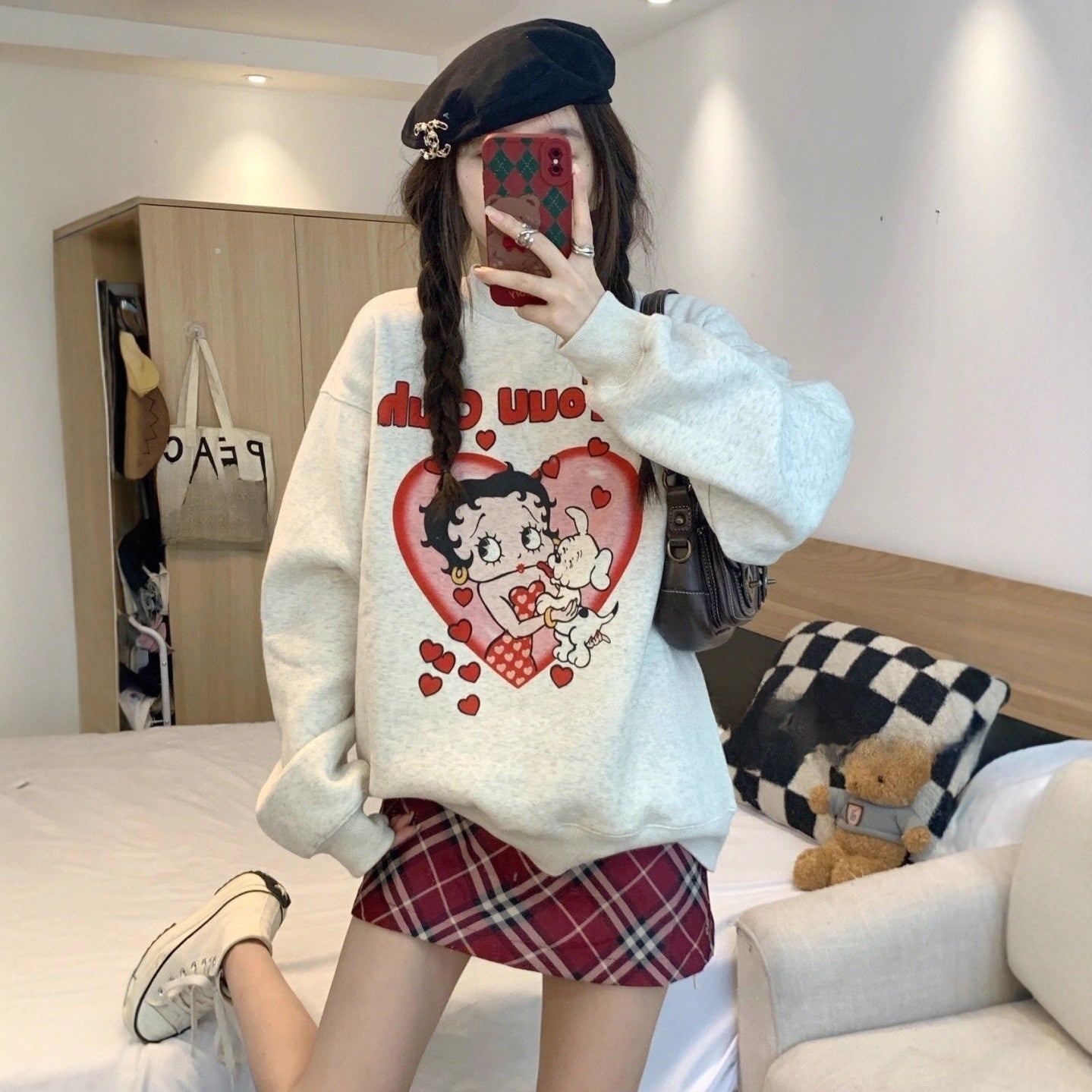 Loose, Comfortable Design, Womens Hoodless Sweatshirt, Mid Length Lazy Style, Versatile Outerwear Top, Autumn Winter