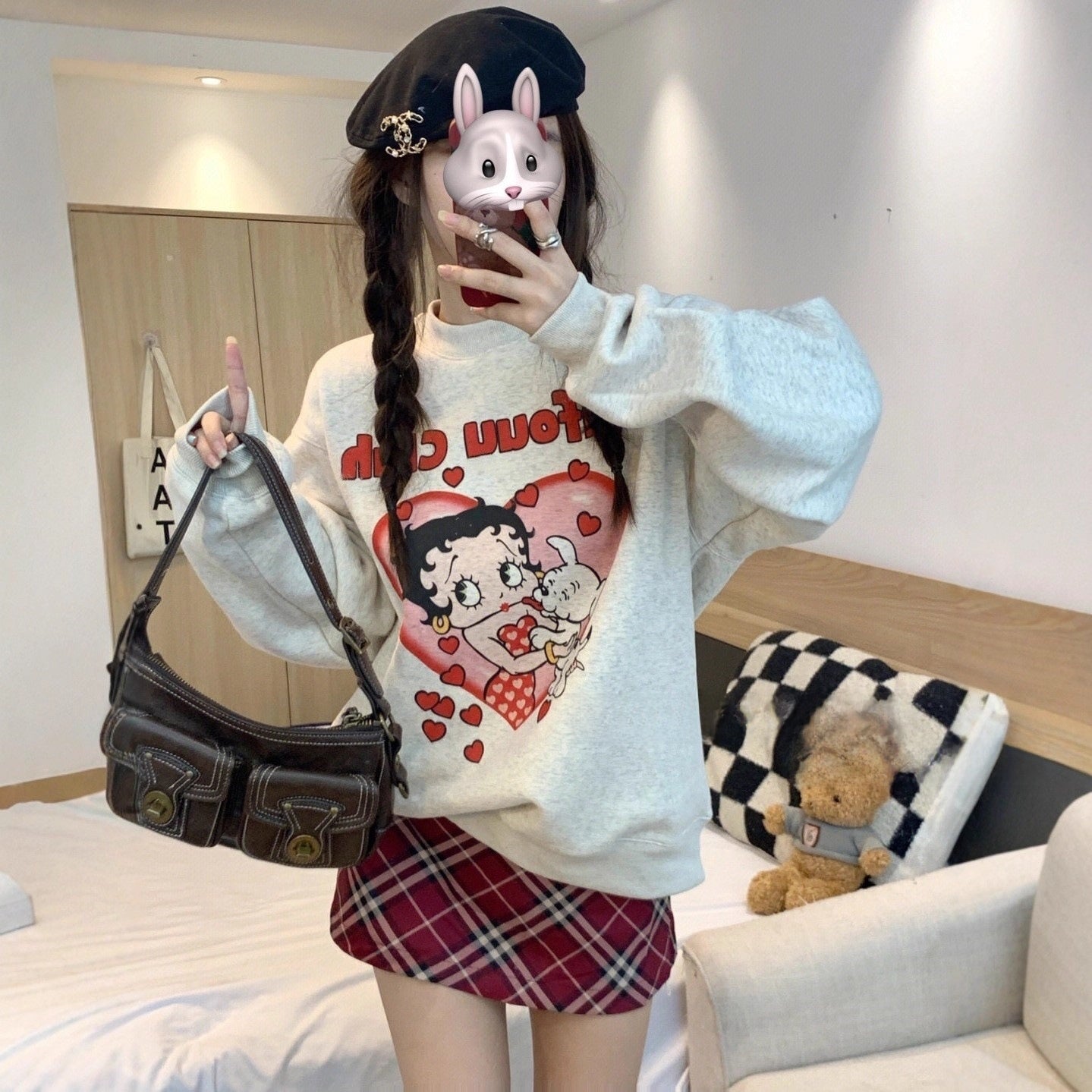 Loose, Comfortable Design, Womens Hoodless Sweatshirt, Mid Length Lazy Style, Versatile Outerwear Top, Autumn Winter