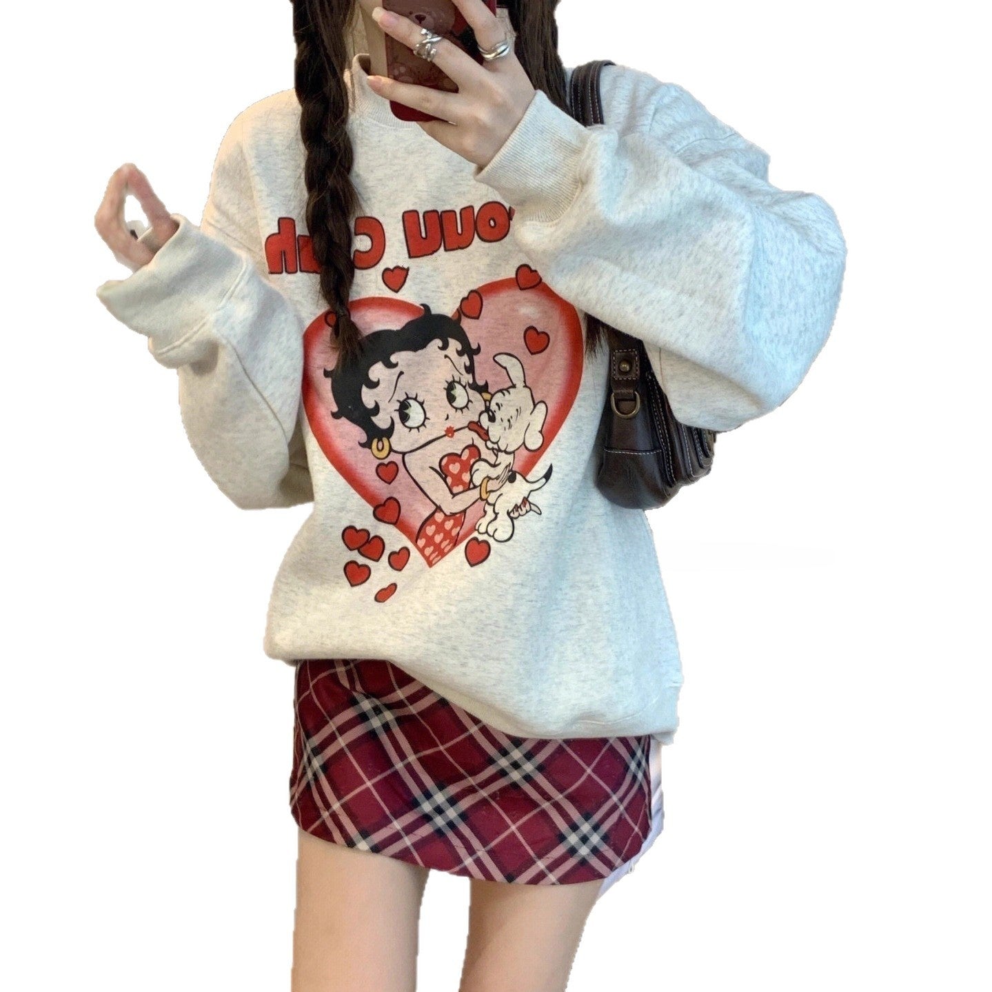Loose, Comfortable Design, Womens Hoodless Sweatshirt, Mid Length Lazy Style, Versatile Outerwear Top, Autumn Winter