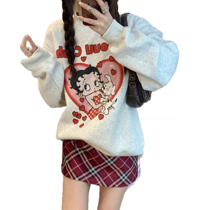 Loose, Comfortable Design, Womens Hoodless Sweatshirt, Mid Length Lazy Style, Versatile Outerwear Top, Autumn Winter