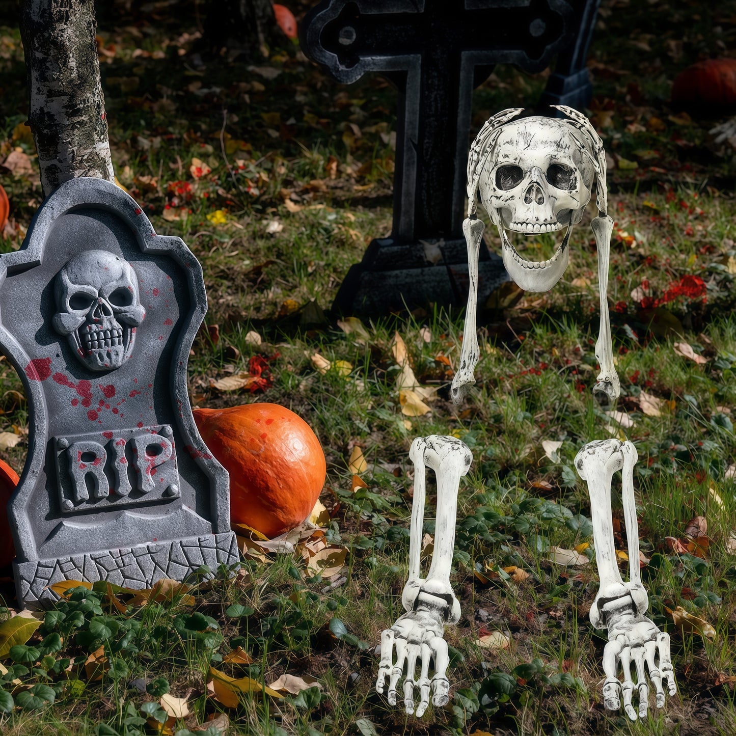 Spooky Yard Garden Halloween Decoration, Realistic Skeleton Arm Leg Bones, Halloween Skeleton Stake Decorations