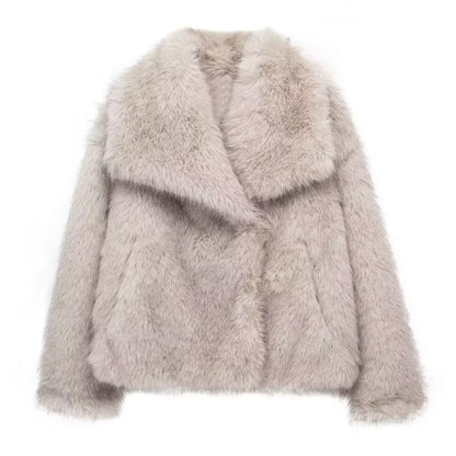 Luxurious Winter Faux Fur Coat for Women, Warm Plush Fluffy Jacket, Autumn Outerwear in Red, Gray, Black, White