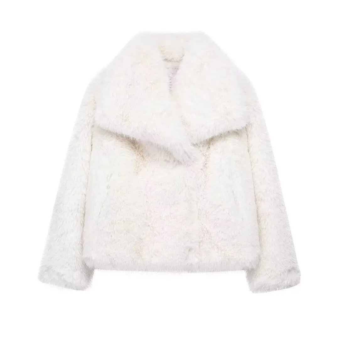 Luxurious Winter Faux Fur Coat for Women, Warm Plush Fluffy Jacket, Autumn Outerwear in Red, Gray, Black, White