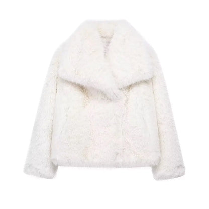 Luxurious Winter Faux Fur Coat for Women, Warm Plush Fluffy Jacket, Autumn Outerwear in Red, Gray, Black, White