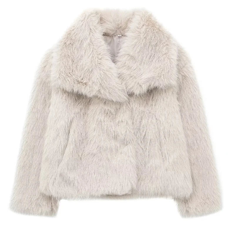 Luxurious Winter Faux Fur Coat for Women, Warm Plush Fluffy Jacket, Autumn Outerwear in Red, Gray, Black, White
