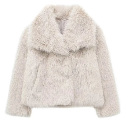 Luxurious Winter Faux Fur Coat for Women, Warm Plush Fluffy Jacket, Autumn Outerwear in Red, Gray, Black, White