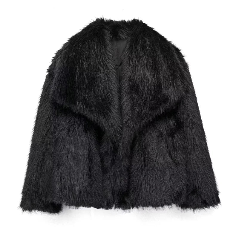 Luxurious Winter Faux Fur Coat for Women, Warm Plush Fluffy Jacket, Autumn Outerwear in Red, Gray, Black, White