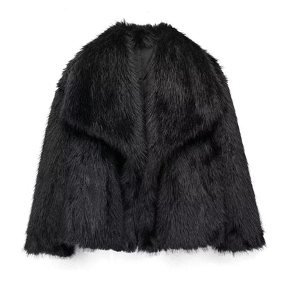 Luxurious Winter Faux Fur Coat for Women, Warm Plush Fluffy Jacket, Autumn Outerwear in Red, Gray, Black, White
