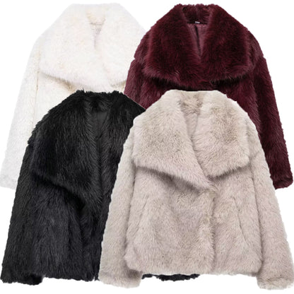 Luxurious Winter Faux Fur Coat for Women, Warm Plush Fluffy Jacket, Autumn Outerwear in Red, Gray, Black, White