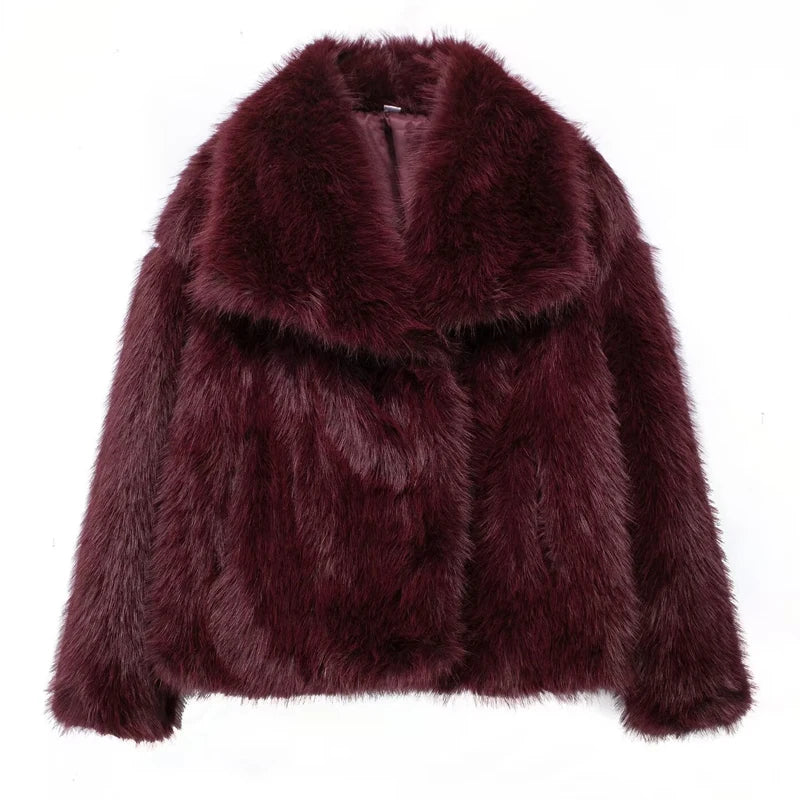 Luxurious Winter Faux Fur Coat for Women, Warm Plush Fluffy Jacket, Autumn Outerwear in Red, Gray, Black, White