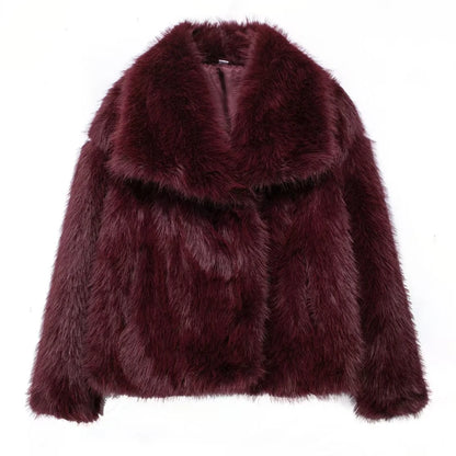 Luxurious Winter Faux Fur Coat for Women, Warm Plush Fluffy Jacket, Autumn Outerwear in Red, Gray, Black, White