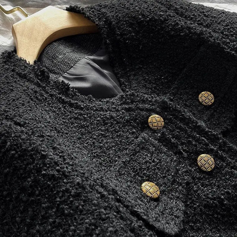 Elegant Socialite Jacket, Blacktweed Style Cropped Blazer, New Spring Autumn Thin Long Sleeve Top