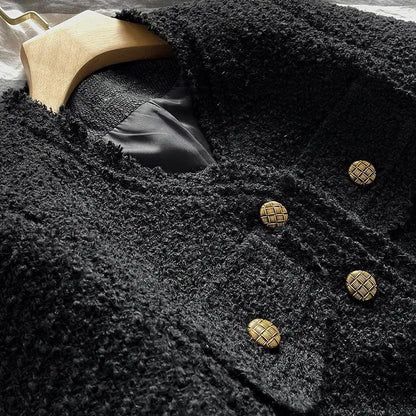 Elegant Socialite Jacket, Blacktweed Style Cropped Blazer, New Spring Autumn Thin Long Sleeve Top
