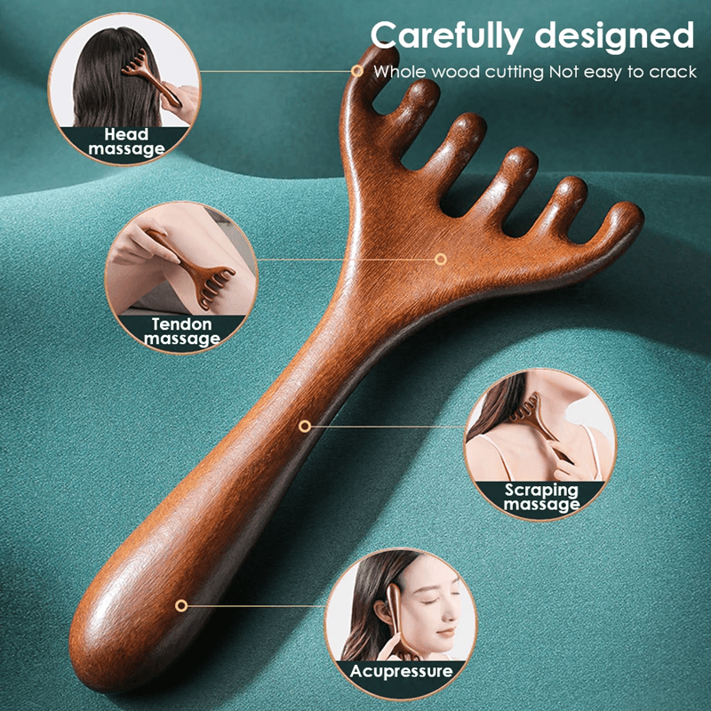 NaturalWood Meridian Massage Comb and Head Massager for Relaxation and Circulation