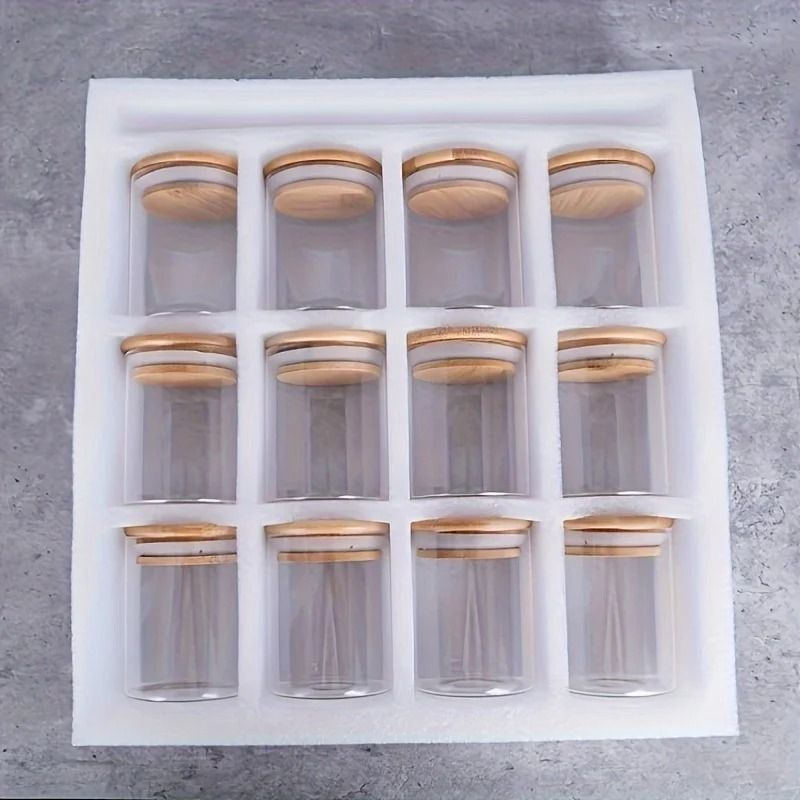 12 Piece Glass Spice Jars With Bamboo Lids And Labels Airtight 8oz Seasoning Containers For Kitchen Storage