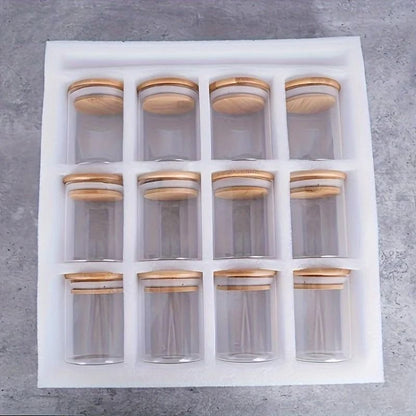 12 Piece Glass Spice Jars With Bamboo Lids And Labels Airtight 8oz Seasoning Containers For Kitchen Storage