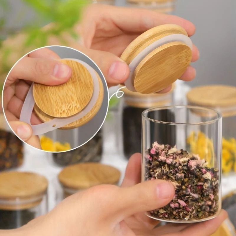 12 Piece Glass Spice Jars With Bamboo Lids And Labels Airtight 8oz Seasoning Containers For Kitchen Storage