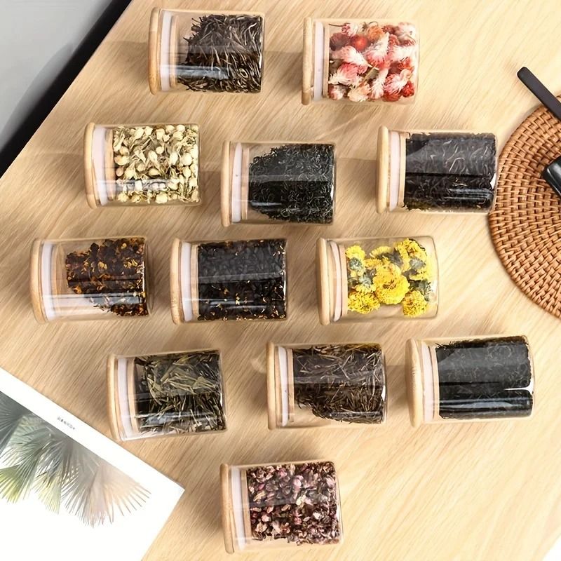 12 Piece Glass Spice Jars With Bamboo Lids And Labels Airtight 8oz Seasoning Containers For Kitchen Storage