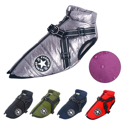 Winter Warm Dog Jacket with Built-In Harness – Waterproof Outdoor Coat for Large and Small Breeds