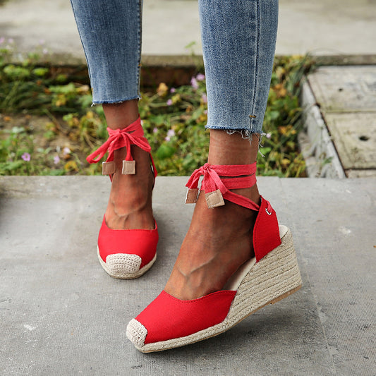 Comfortable Womens Casual Shoes, Espadrille Ankle Strap Sandals, Breathable Flax Hemp Canvas Slippers for Ladies