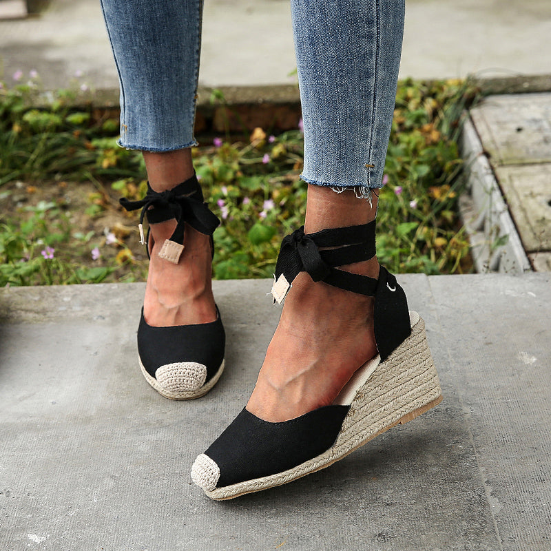 Comfortable Womens Casual Shoes, Espadrille Ankle Strap Sandals, Breathable Flax Hemp Canvas Slippers for Ladies