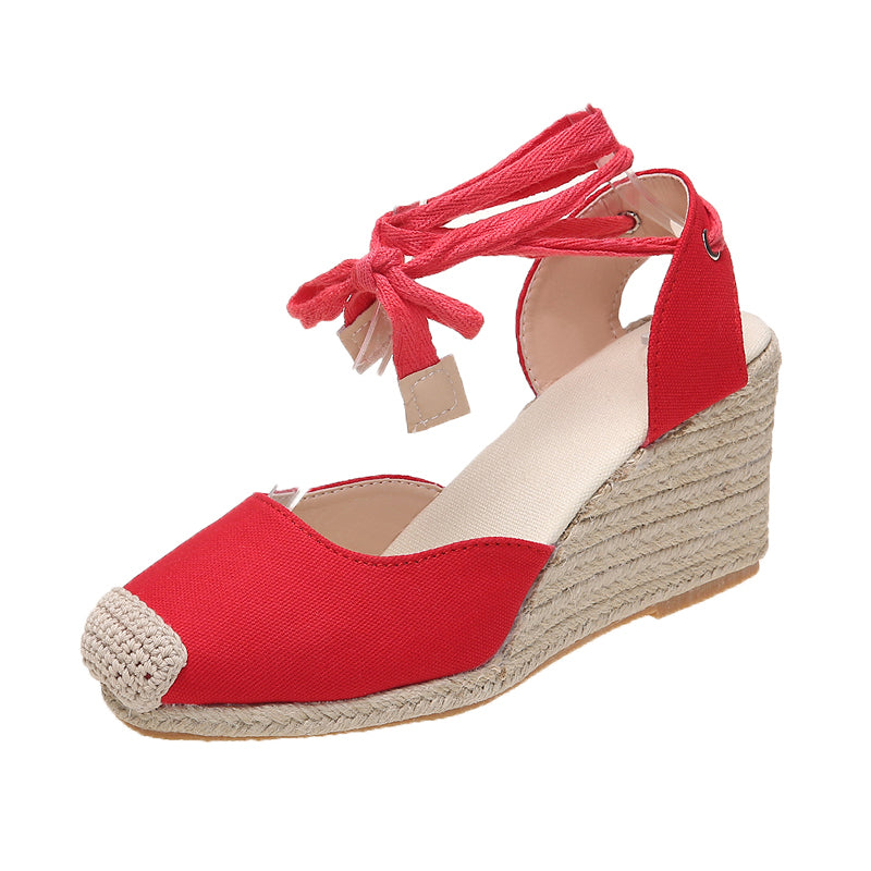 Comfortable Womens Casual Shoes, Espadrille Ankle Strap Sandals, Breathable Flax Hemp Canvas Slippers for Ladies