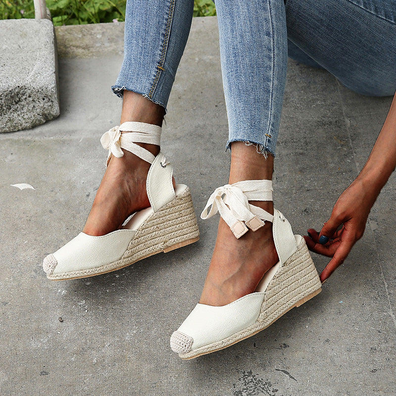 Comfortable Womens Casual Shoes, Espadrille Ankle Strap Sandals, Breathable Flax Hemp Canvas Slippers for Ladies