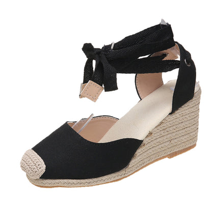 Comfortable Womens Casual Shoes, Espadrille Ankle Strap Sandals, Breathable Flax Hemp Canvas Slippers for Ladies