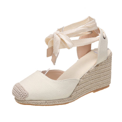 Comfortable Womens Casual Shoes, Espadrille Ankle Strap Sandals, Breathable Flax Hemp Canvas Slippers for Ladies