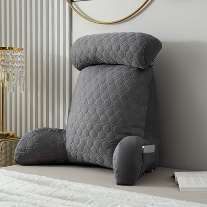Back Cushion for Sitting Up in Bed, Reading Pillow Standard Bed Pillow, Chair Arm Pillow with Pockets, Washable Cover