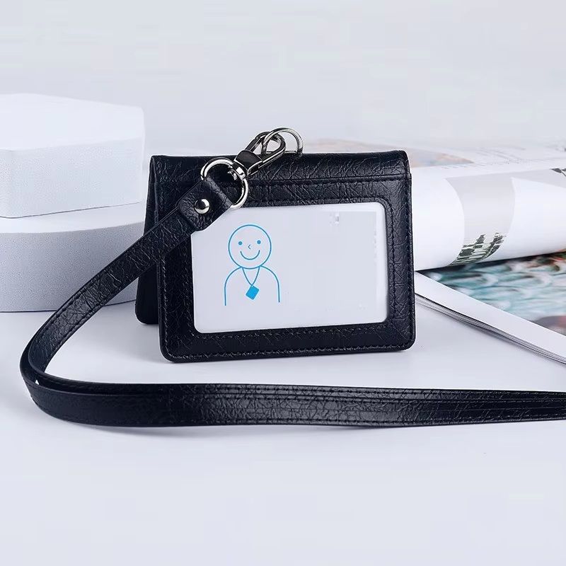 Luxury Leather Card Holder, Multi Card Case for Men, Business Credit ID Card Holder with Neck Lanyard, Office Essentials
