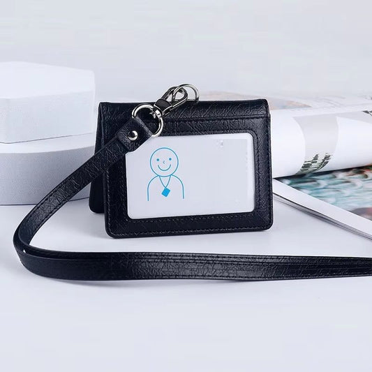 Luxury Leather Card Holder, Multi Card Case for Men, Business Credit ID Card Holder with Neck Lanyard, Office Essentials
