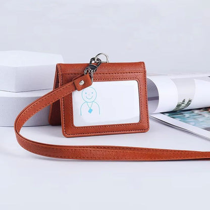 Luxury Leather Card Holder, Multi Card Case for Men, Business Credit ID Card Holder with Neck Lanyard, Office Essentials