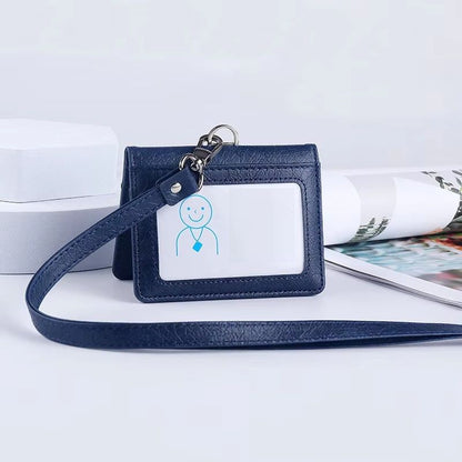 Luxury Leather Card Holder, Multi Card Case for Men, Business Credit ID Card Holder with Neck Lanyard, Office Essentials
