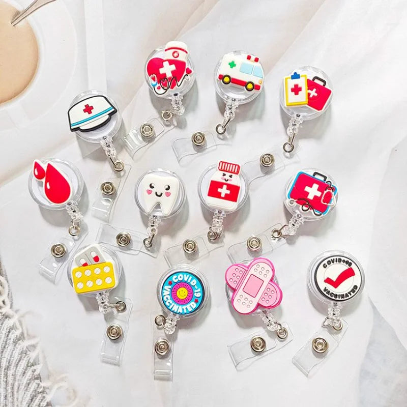 Creative Cartoon Nurse ID Badge Clip, Retractable Reel, Easy Pull Clip Set for Medical Professionals, Student Doctor