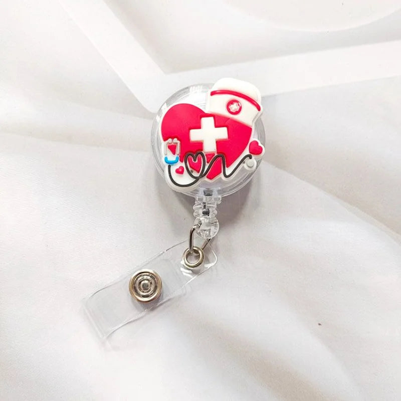 Creative Cartoon Nurse ID Badge Clip, Retractable Reel, Easy Pull Clip Set for Medical Professionals, Student Doctor