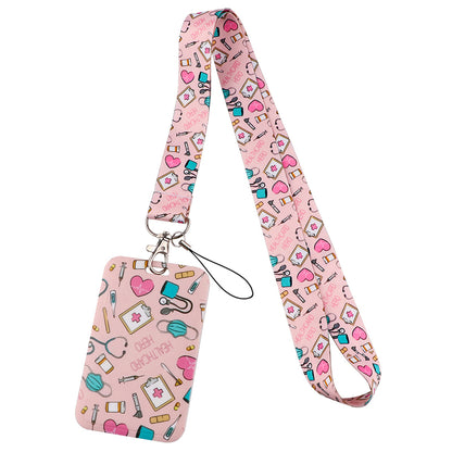 Pink Credit Card Holder, Nurse ID Badge Holder with Lanyard, Doctor, Student, Travel, Business Card Cover