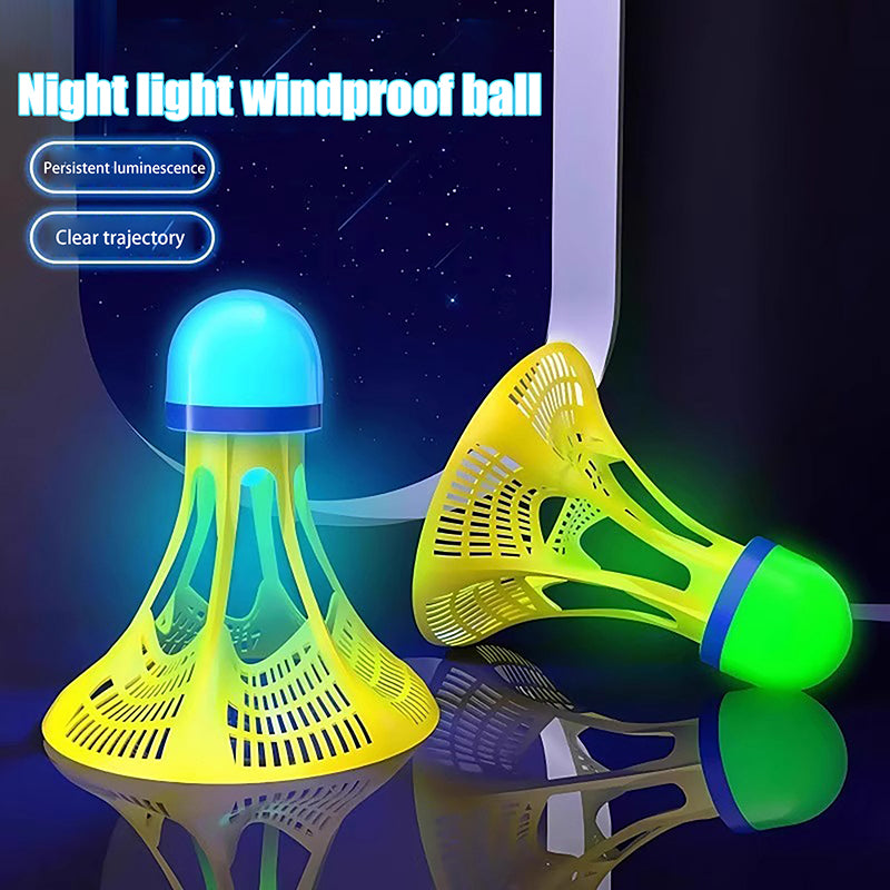 Windproof LED Night Training Balls, Glow in The Dark Badminton Shuttlecocks, Unbreakable Plastic Feathers