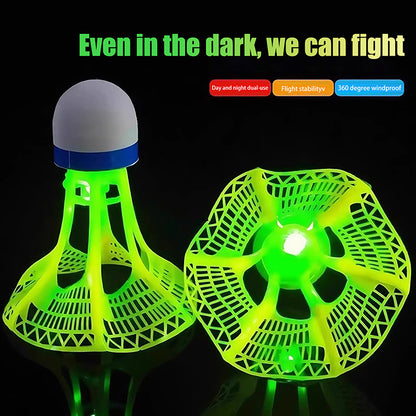 Windproof LED Night Training Balls, Glow in The Dark Badminton Shuttlecocks, Unbreakable Plastic Feathers