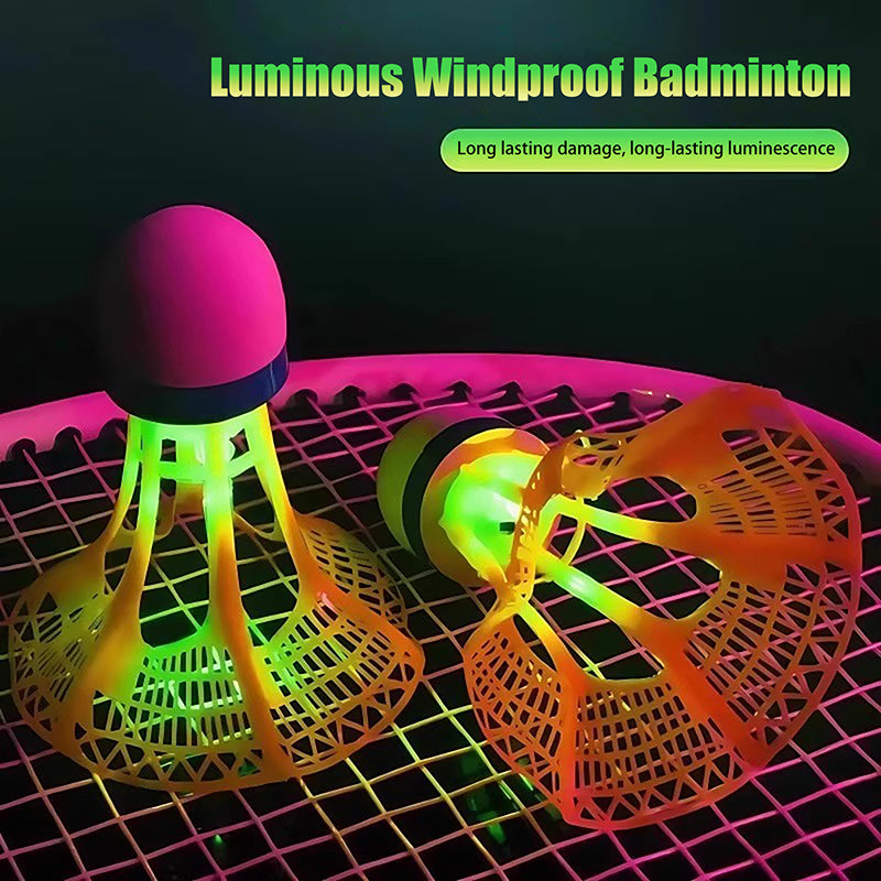 Windproof LED Night Training Balls, Glow in The Dark Badminton Shuttlecocks, Unbreakable Plastic Feathers