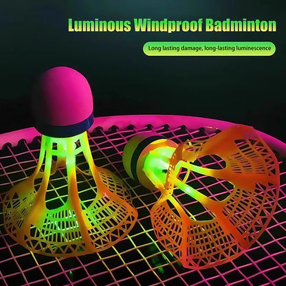 Windproof LED Night Training Balls, Glow in The Dark Badminton Shuttlecocks, Unbreakable Plastic Feathers