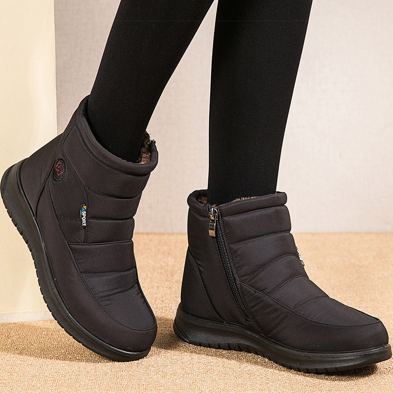 Warm Fur Womens Boots, Winter Flat Shoes, Waterproof Ankle Boots, Low Heels Snow Boots