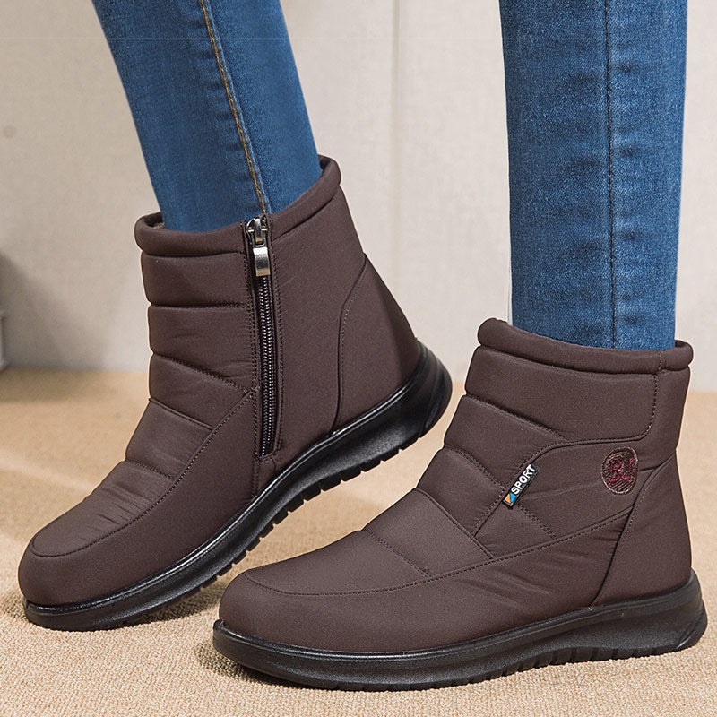 Warm Fur Womens Boots, Winter Flat Shoes, Waterproof Ankle Boots, Low Heels Snow Boots