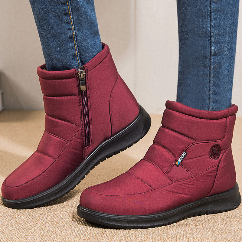 Warm Fur Womens Boots, Winter Flat Shoes, Waterproof Ankle Boots, Low Heels Snow Boots