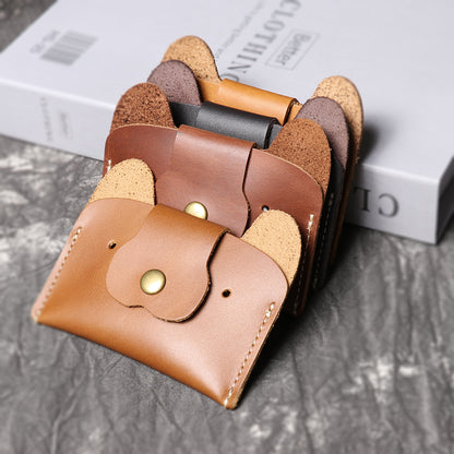 Creative Leather Card Holder, Cute Cartoon Puppy Design, Top Layer Cowhide ID and Cash Bag