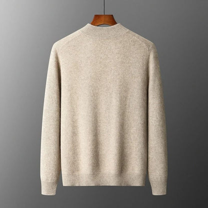 Mens Merino Wool Mock Collar Zipper Cardigan Sweater for Autumn and Winter