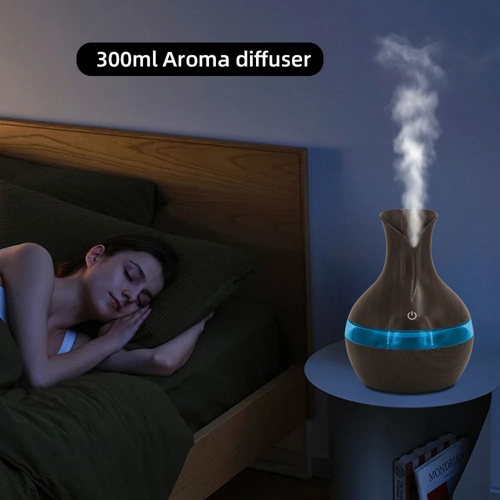 300 ml Aromatherapy Humidifier Cool Mist Diffuser Wood Grain Design