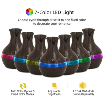 300 ml Aromatherapy Humidifier Cool Mist Diffuser Wood Grain Design